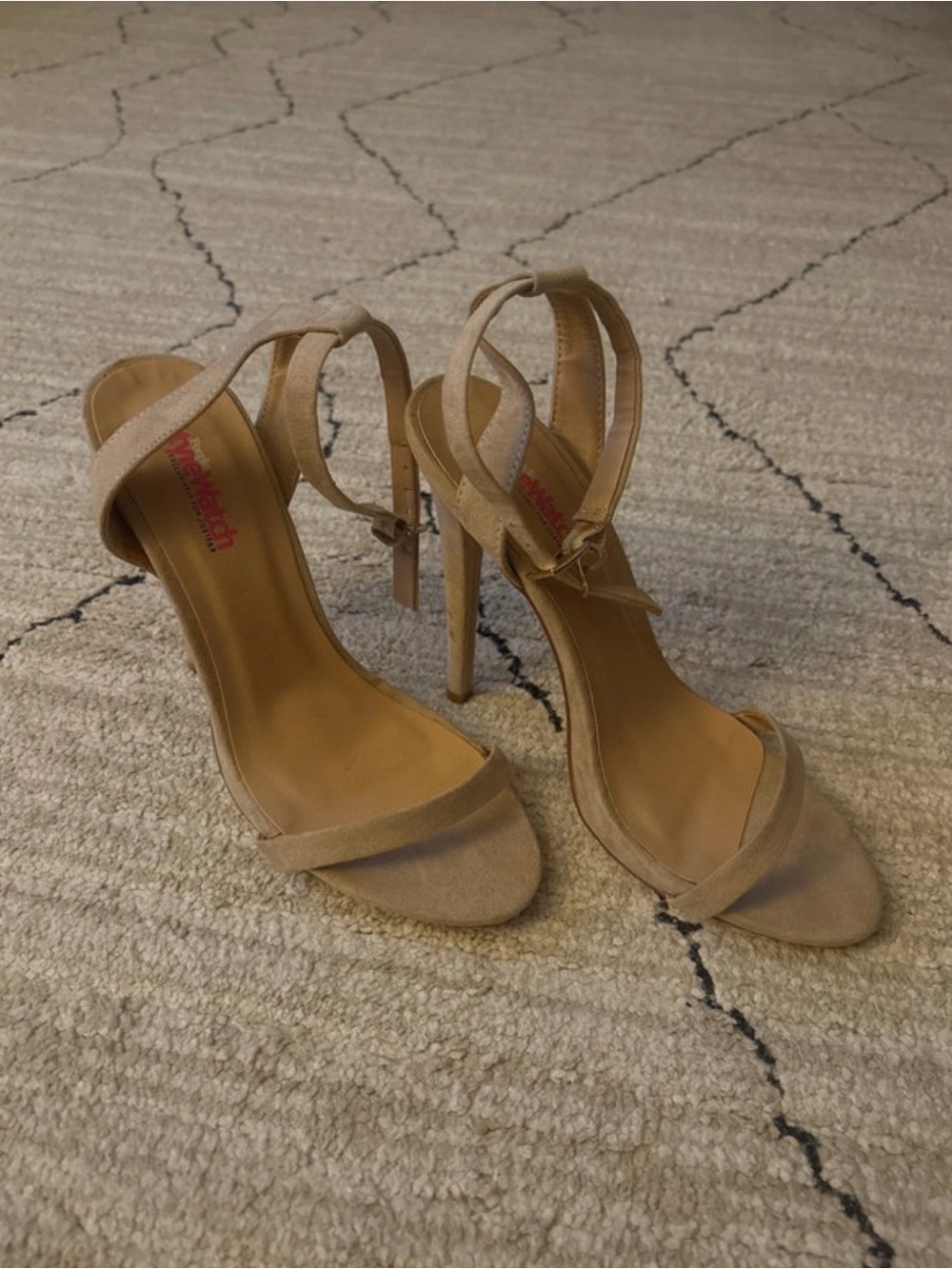 JustFab Beige Suede Ankle-Strap Stiletto Heels